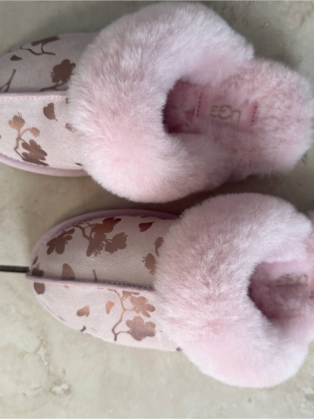 UGG Pink Floral Plush Mule Slippers BRAND NEW